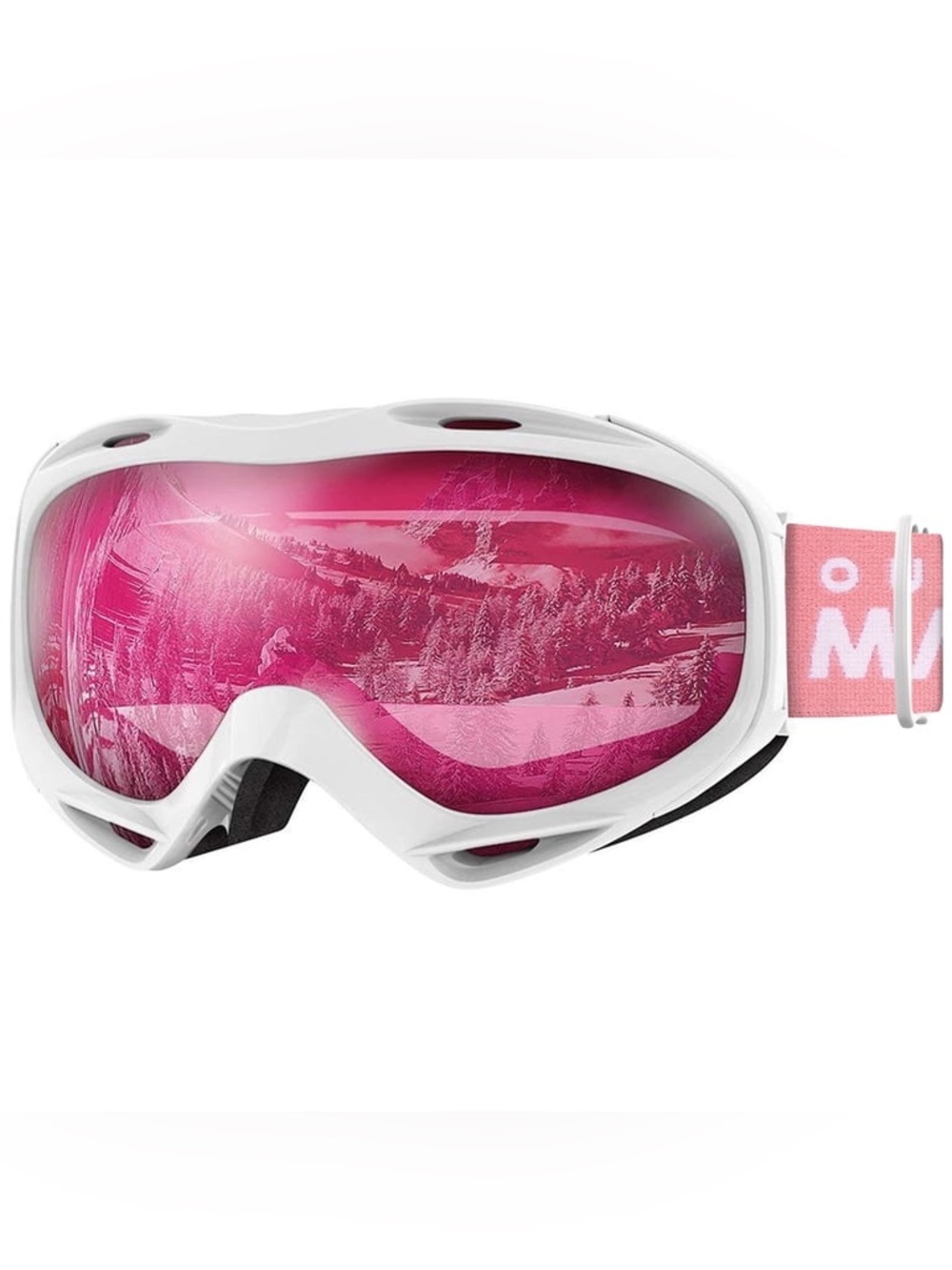 OutdoorMaster Over Glasses UV Protection Ski Snowboard Pink White Goggles OS